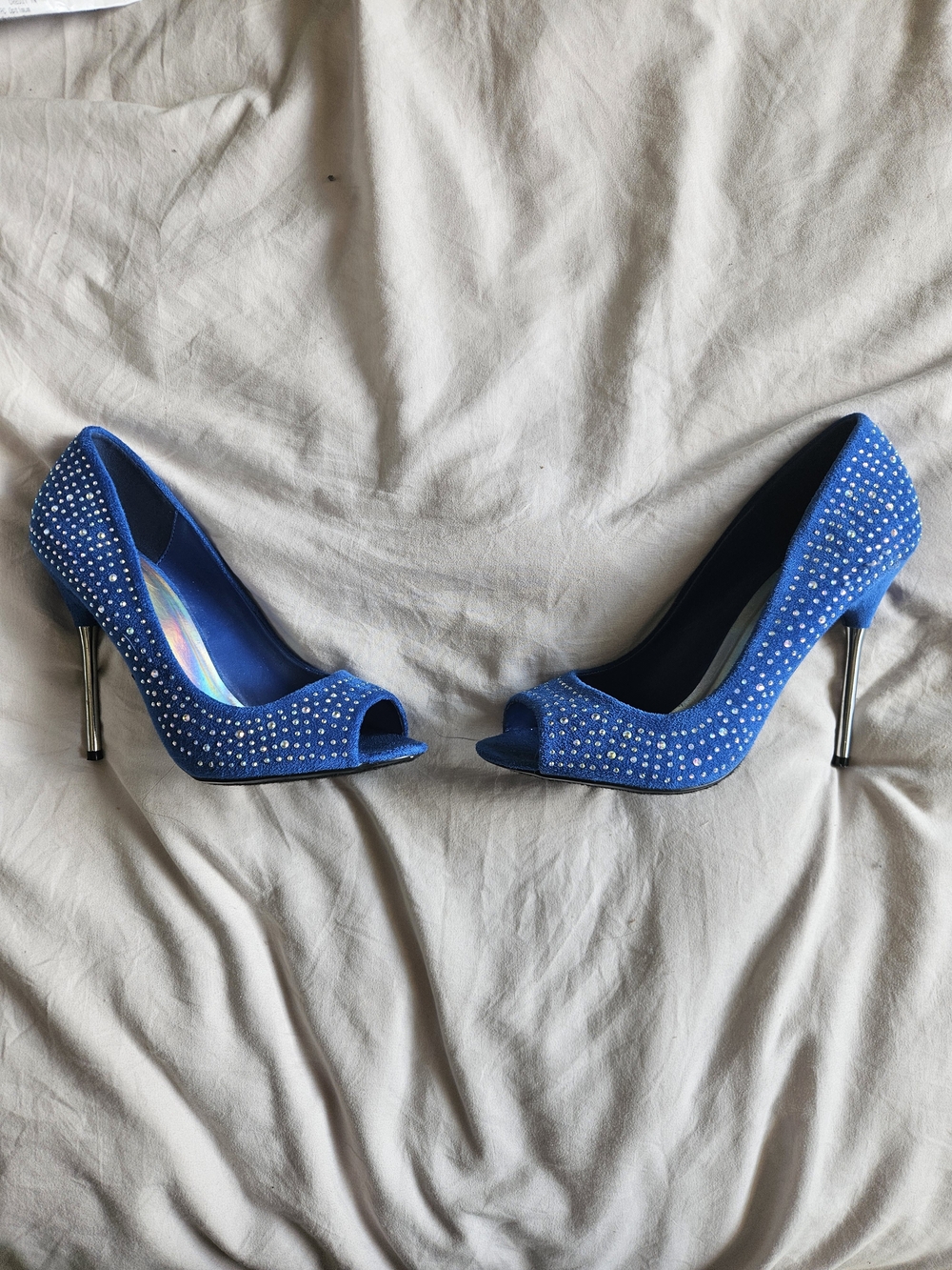 Blue Crystal Peep-Toe Sz9 4.5" Heels